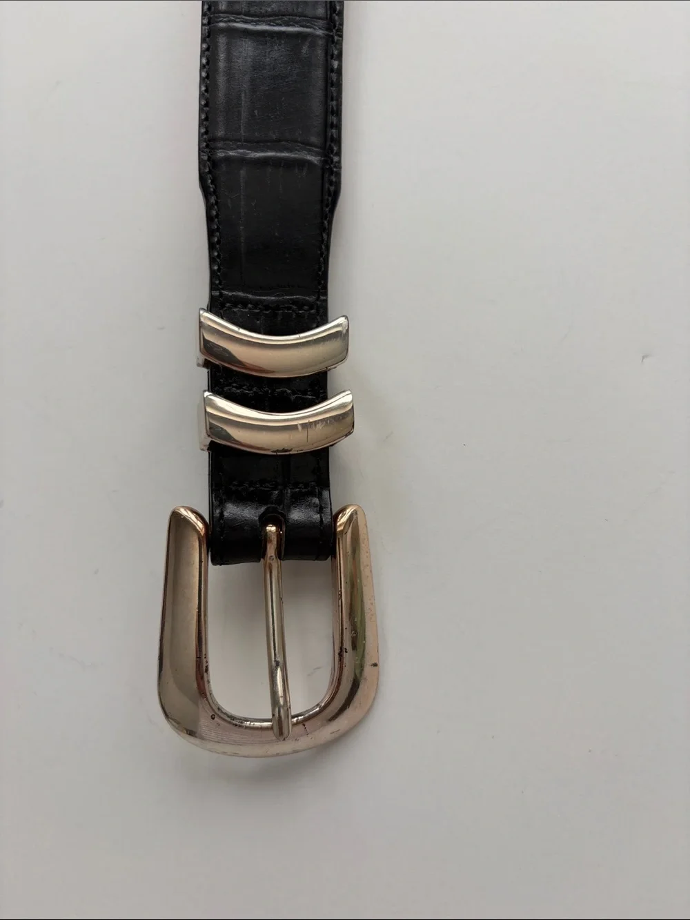 Brighton Black Croc-Embossed Leather Belt with Silver Buckle
